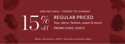 Indigo Canada Weekend Deal: Save 15% Off Décor, Toys, Fashion & More Using Coupon Code