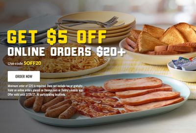 Get $5 Off Your Next Online or In-app $20+ Order at Denny's: Now Extended Through to February 28