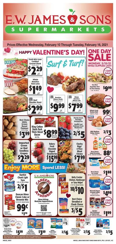E.W. James & Sons Valentine's Day Sale Weekly Ad Flyer February 10 to February 16, 2021
