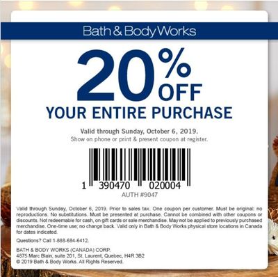 Bath & Body Works Canada Deals: Save 20% Off Your Entire Purchase with Coupon + More