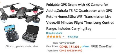 Amazon Canada Deals: Save 44% on Foldable GPS Drone + 43% on LED String Lights Outdoor + 31% on Electric Patio Heater + 40% on Blackhead Remover + More Offers