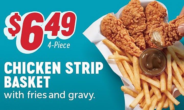 4-PIECE CHICKEN STRIP BASKET FOR $6.49 at Dairy Queen
