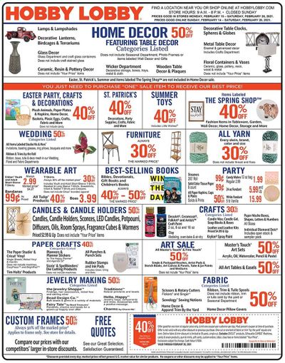 Hobby Lobby Weekly Ad Flyer February 14 to February 20