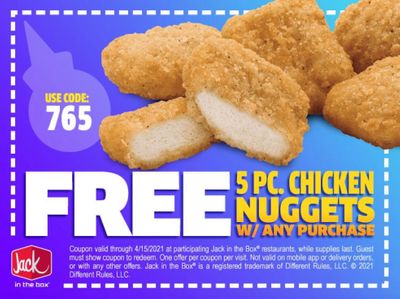 Get a Free 5 Piece Order of Chicken Nuggets with Purchase When You Join Jack In The Box's Email List  