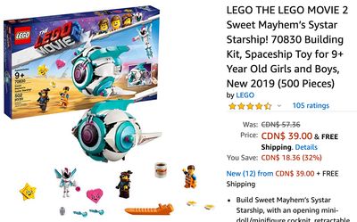 Amazon Canada Deals: Save 32% on LEGO THE LEGO MOVIE 2 Sweet Mayhem’s Systar Starship!