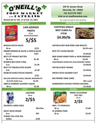 O'Neill's Food Market Weekly Ad Flyer February 17 to February 23, 2021