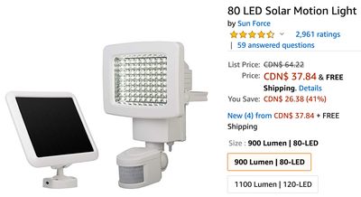 Amazon Canada Deals: Save 41% on 80 LED Solar Motion Light