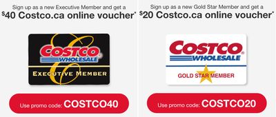 Costco Canada New Memberships Promotions: Get $20 or $40.00 Online Coupon with New Memberships! Costco Canada New Memberships Promotions: Get $20 or $40.00 Online Coupon with New Memberships!
