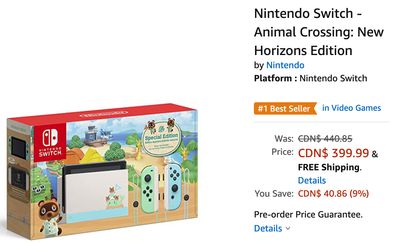 Amazon Canada Deals: Get Nintendo Switch – Animal Crossing: New Horizons Edition for $399.99