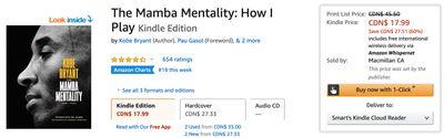 Amazon Canada Deals: Save 60% on The Mamba Mentality: How I Play Kindle Edition
