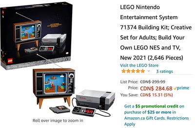Amazon Canada Deals: Save 5% on LEGO Nintendo Entertainment System 71374 Building Kit, for $284.68