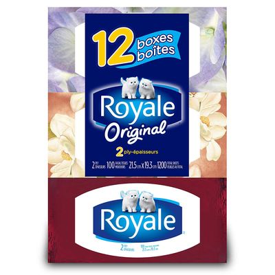 Royale Facial Tissue - Soft and Strong 2-ply - 100 Sheets Per Box - 12 Count - Variety of Box Designs On Sale for $28.99 at Amazon Canada