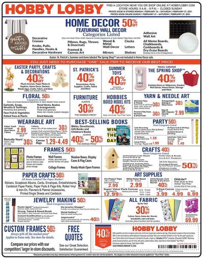 Hobby Lobby Weekly Ad Flyer February 21 to February 27