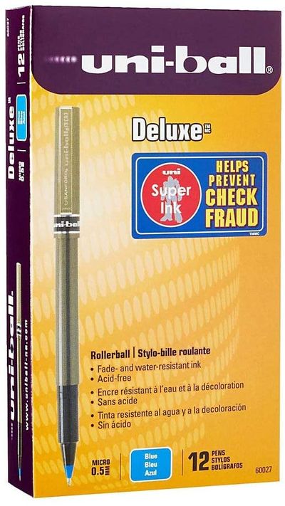 uni-ball DELUXE Rollerball, Stick Roller Ball Pen Micro-0.5mm, 12 Pack Blue Ink on Sale for $ 28.38 at Amazon Canada