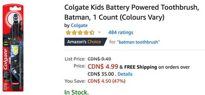 Amazon Canada Deals: Save 47% off Colgate Kids Battery Powered Toothbrush, for $4.99