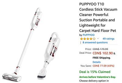 Amazon Canada Deals: Save 43% on PUPPYOO T10 Cordless Stick Vacuum + Get a $5.00 Amazon Credit + More Deals Amazon Canada Deals: Save 43% on PUPPYOO T10 Cordless Stick Vacuum + Get a $5.00 Amazon Credit + More Deals