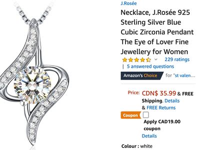 Amazon Canada Deals: Save 53% on Necklace, J.Rosée Sterling Silver Blue Cubic Zirconia Pendant +