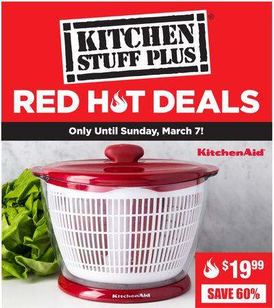 Kitchen Stuff Plus Canada Red Hot Deals: Save 60% on KitchenAid Gourmet Salad Spinner + More Offers
