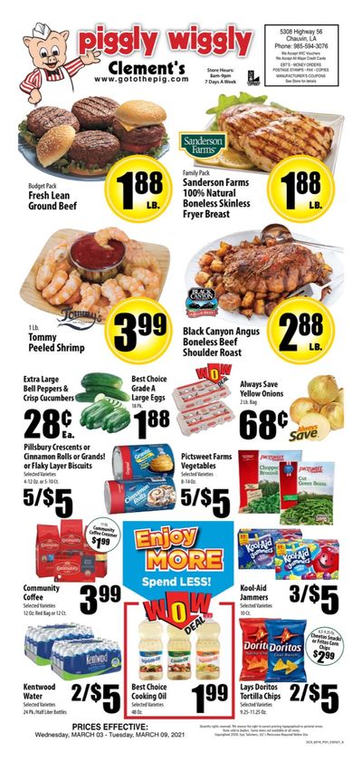 Piggly Wiggly (LA) Weekly Ad Flyer March 3 to March 9, 2021