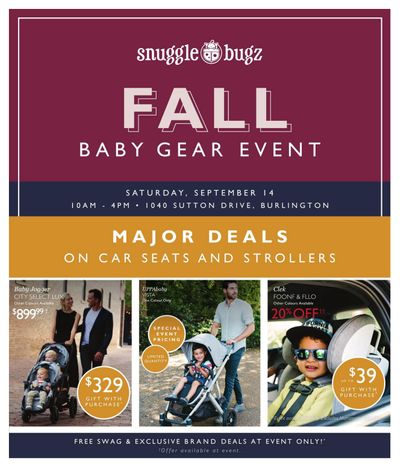 Snuggle Bugz Fall Baby Gear Event Flyer September 4 to 15