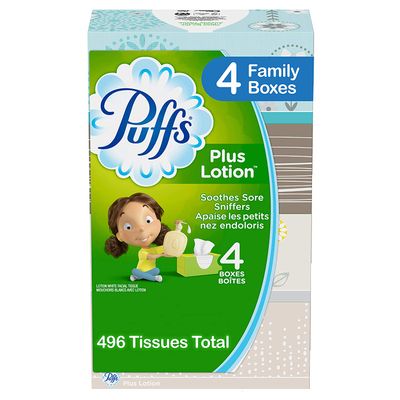 Puffs Plus Lotion Facial Tissues, 4 Family Boxes On Sale for $ 5.99 (Save $ 4.00) at Amazon Canada