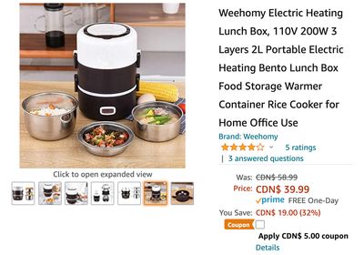 Amazon Canada Deals: Save 41% on Electric Heating Lunch Box, with Coupon + 50% on Facial Cleansing Brush + More Offers