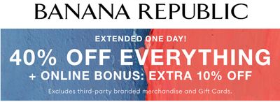 Banana Republic Canada Offers: Today, Save 40% off Everything + Extra 10% off Online Bonus