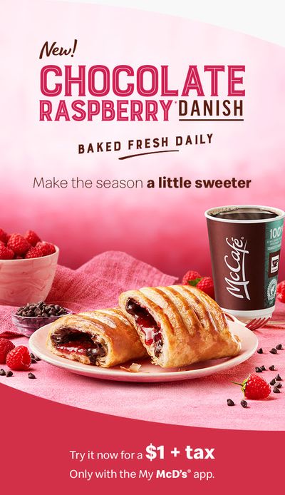 McDonald’s Canada NEW $1 Chocolate Raspberry Danish + Seniors Save 20% Off Coffee & Tea