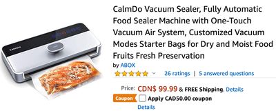 Amazon Canada Deals: Save 50% on CalmDo Vacuum Sealer, with Coupon!