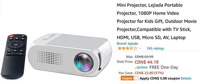 Amazon Canada Deals: Save 44% on Mini Projector, with Coupon + 15% on Star Wars The Child Talking Plush Toy + More Offers