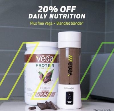Vega Canada Sale: Get a FREE Blendjet Blender With Orders $125+ Using Promo Code & 20% off Daily Nutrition