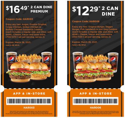 Harvey’s Canada Coupons (AB): until March 28