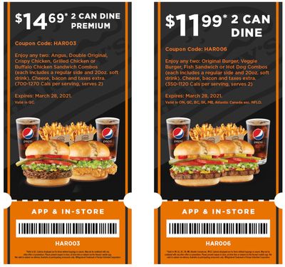 Harvey’s Canada Coupons (QC): until March 28