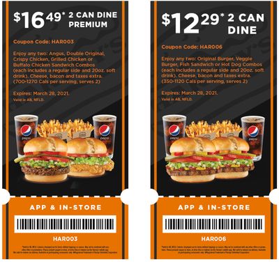 Harvey’s Canada Coupons (NFLD): until March 28