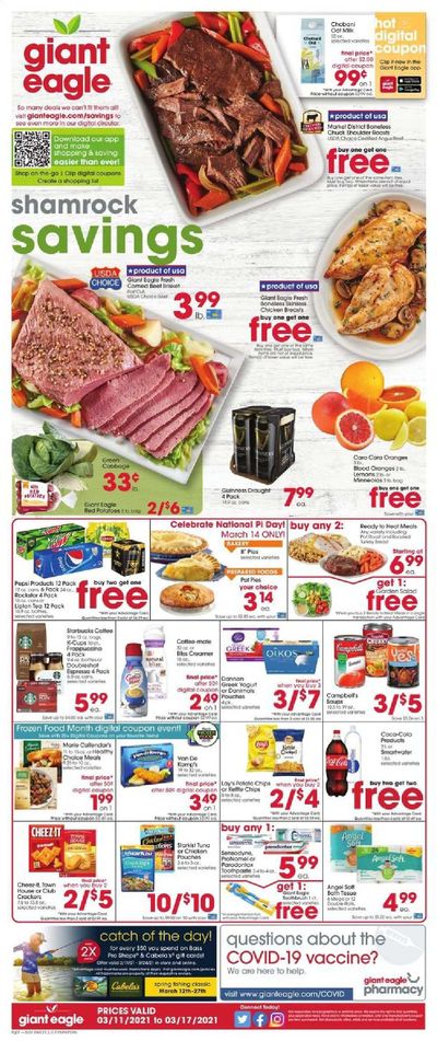 Giant Eagle (IN, MD, OH, PA, WV) Weekly Ad Flyer March 11 to March 17