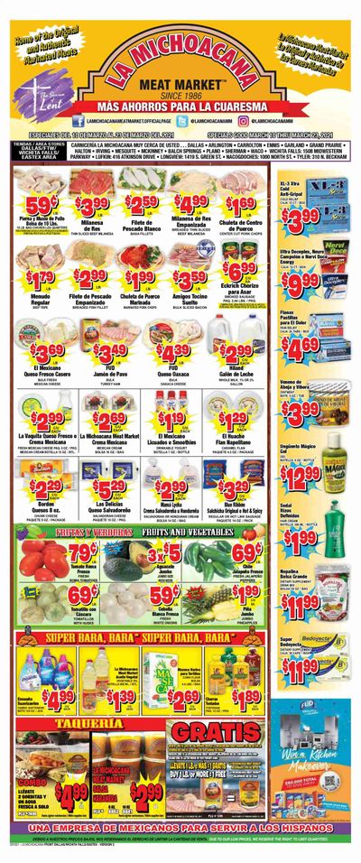 La Michoacana Meat Market (OK, TX) Weekly Ad Flyer March 10 to March 23