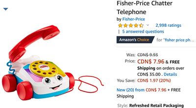 Amazon Canada Deals: Save 20% on Fisher-Price Chatter Telephone + 33% on Fisher-Price Click Clack Llama + More Deals
