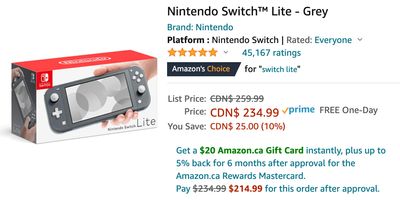 Amazon Canada Deals: Get Nintendo Switch Lite Console for $234.99, Save $25 off