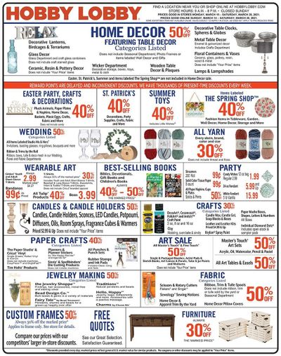Hobby Lobby Weekly Ad Flyer March 14 to March 20