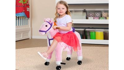 Kids Ride on Walking Horse Plush Rocking Pony Gift Neigh Sound w/ Wheels Pink on Sale for $119.00 (Save $60.99) at Newegg Canada