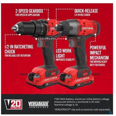 CRAFTSMAN 20-Volt Max 2-Tool Power Tool Combo Kit with Soft Case (2-Batteries Included and Charger Included) For $139.00 At Lowe's Canada 