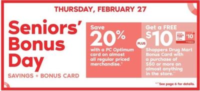 Shoppers Drug Mart Canada Seniors Bonus Day Deals: Save 20% + FREE $10 Bonus Gift Card