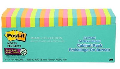 Post-It 654–24 Mia-cp-c Super Sticky Notes, 3 in X 3 (7.6 cm x 7.6 cm), 90 sheets per block, 24 pads For $21.84 At Amazon Canada 