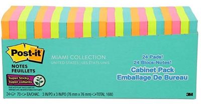 Post-It 654–24 Mia-cp-c Super Sticky Notes, 3 in X 3 (7.6 cm x 7.6 cm), 90 sheets per block, 24 pads For $21.84 At Amazon Canada 