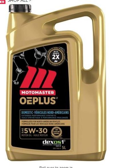 MotoMaster OE Plus Domestic Engine Premium Synthetic Motor Oil, 5-L For $26.49 At Canadian Tire Canada 