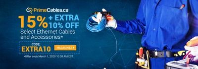 Prime Cables Canada Deals: Save 15% & Extra 10% OFF Ethernet Cables & Accessories w/ Promo Code + FREE Shipping + More