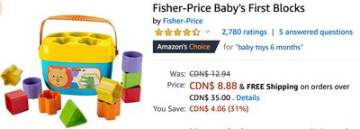 Amazon Canada Deals: Save 31% on Fisher-Price Baby’s First Blocks + 54% on Baby Einstein Bold New World High Contrast Playmat + More