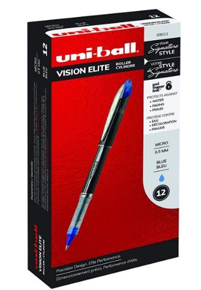 uni-ball VISION ELITE Rollerball, Stick Roller Ball Pen Micro-0.5mm, 12 Pack, Blue Ink (69021) For $12.20 At Amazon Canada