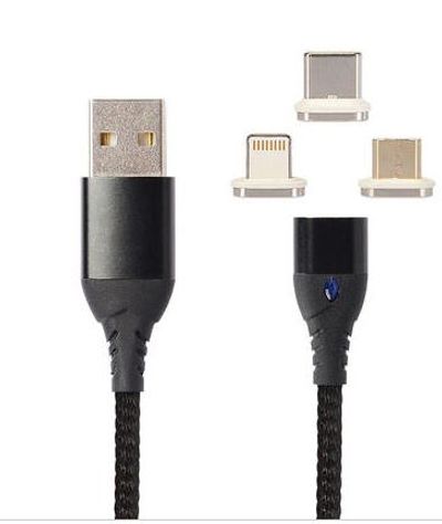 Lightning/USB-C/Micro USB to USB-A 3 in 1 Nylon Braided Magnetic Fast Charging Cable For $9.99 At Primecables Canada