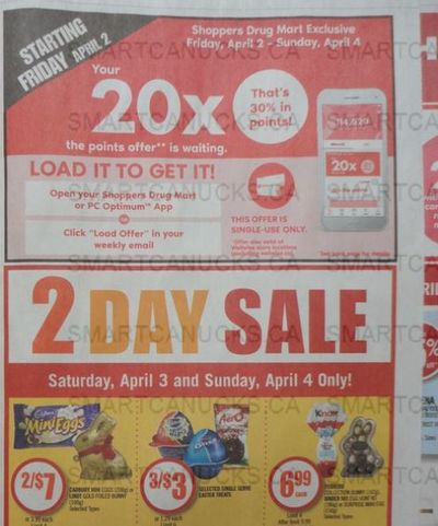 Shoppers Drug Mart Canada Loadable 20x The Points Offer April 2nd – 4th